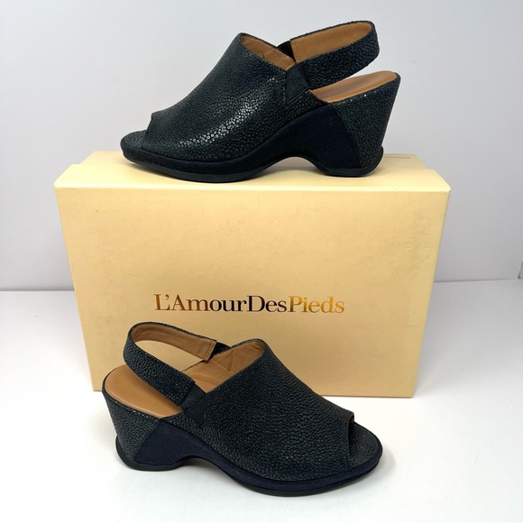 L’Amour Des Pieds Women’s Orvelle Platform Wedge Sz 5.5 Black Meteor NEW $210 - Picture 1 of 9